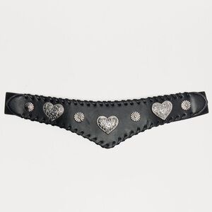 Fashion Nova Black Belt with Silver Heart Details NWT